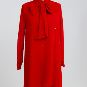 sukienka koralowa ze złotymi kropelkami