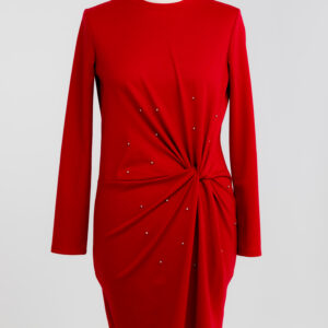 sukienka czerwona z kryształkami, długi rękaw