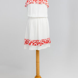 sukienka biała z falbankami i gumką w pasie